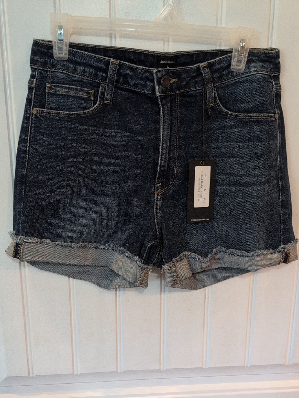 Just Black Faded Dark Blue Denim Roll-Cuff Shorts